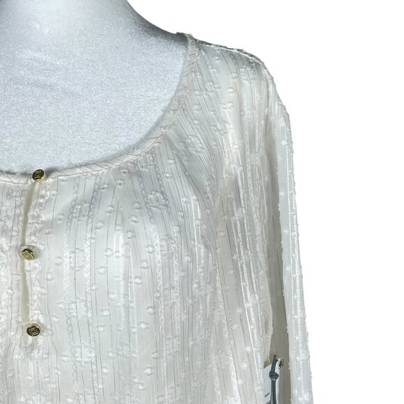 NWT Liz Claiborne Ivory Textured Semi‑Sheer Blouse – Long Sleeve, Plus Size 1X - Picture 6 of 16